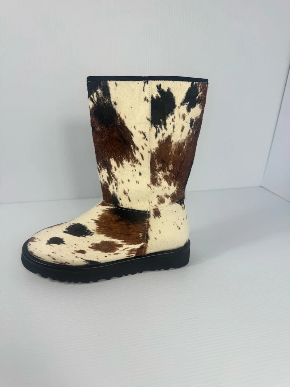 Cowhide Mid-Calf Fur Boot - Brown & Cream